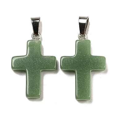 Platinum Medium Sea Green Cross Luminous Stone Pendants