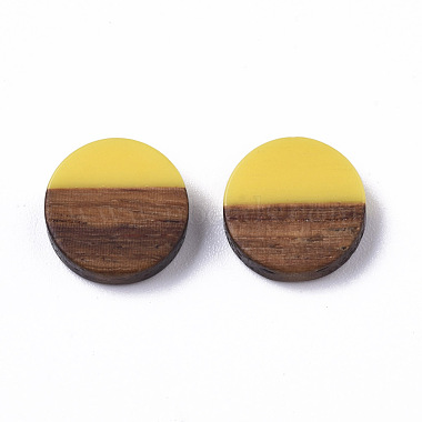 10mm Gold Flat Round Resin+Wood Cabochons