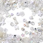 Opaque & Transparent Acrylic Beads, Mixed Shapes, White, 3.5~42.5x3.5~47x3.5~18mm, Hole: 1.6~4.5mm(SACR-XCP0001-06A)