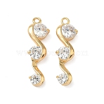 Brass Micro Pave Cubic Zirconia Pendants, Wave, Nickel Free, Real 18K Gold Plated, Clear, 27x8x4mm, Hole: 1.6mm(KK-Z136-61G)