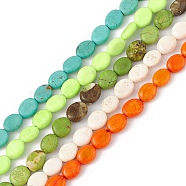 Natural Turpuoise Beads Strands, Mixed Dyed and Undyed, Flat Oval, Mixed Color, 9x7~8x3~4mm, Hole: 0.6mm, about 43pcs/strand, 15.35''~15.71''(39~39.9cm)(G-P494-M)