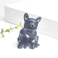 Resin Bulldog Display Decoration, with Natural Obsidian Chips inside Statues for Home Office Decorations, 45x50x75mm(PW-WG40378-01)