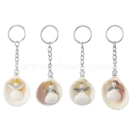 Natural Shell Keychain, with Angel Alloy Finding, Platinum, 10.6~11.6cm(KEYC-JKC00773)