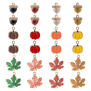 24Pcs 12 Style Autumn Theme Alloy Enamel Pendants, Maple Leaf & Acorn & Pumpkin, Mixed Color, 16.5~21x13.5~20x1~13.5mm, Hole: 1.6~2mm, 2pcs/style(ENAM-SC0003-59)