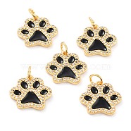 Real 18K Gold Plated Brass Micro Pave Cubic Zirconia Charms, with Jump Ring and Enamel, Long-Lasting Plated, Dog Paw Prints, Black, 13.5x15x2mm, Jump Ring: 5x1mm, 3mm Inner Diameter(ZIRC-L100-085G-02)