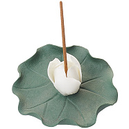 Porcelain Incense Burner Holder, Home Office Teahouse Zen Buddhist Supplies, Lotus & Lotus Leaf, White, 62x62x28mm, Hole: 2mm(AJEW-WH0314-99B)