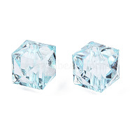 Transparent Acrylic Beads, Faceted, Cube, Light Cyan, 10x10x8mm, Hole: 1.5mm(X-TACR-Q259-10mm-V38)