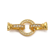 Brass Micro Pave Clear Cubic Zirconia Fold Over Clasps, Lead Free & Cadmium Free, Golden, 32mm(KK-A230-16G)