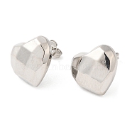 Brass Faceted Heart Stud Earrings for Women, Platinum, 14x15mm(EJEW-K248-10P)