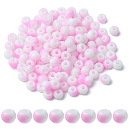 6/0 Opaque Glass Seed Beads, Round Hole, Rondelle, Pearl Pink, 4~4.5x3~4mm, Hole: 0.8~1.5mm, 10g/box(SEED-YW0002-13J)