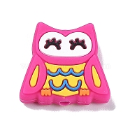 Owl Food Grade Eco-Friendly Silicone Beads, Chewing Beads For Teethers, DIY Nursing Necklaces Making, Deep Pink, 25x26x8mm, Hole: 3.5mm(SIL-B001-01B)