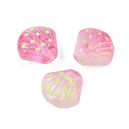 Transparent Glass Beads, Hand Drawn Beads, Shell Shape, Hot Pink, 18x18.5x10mm, Hole: 1.2mm(GLAA-B024-02D)