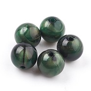 Acrylic Beads, Imitation Tiger Eye Beads, Round, Dark Green, 15~15.5mm, Hole: 2mm, about 200pcs/500g(MACR-E025-21B-16mm)