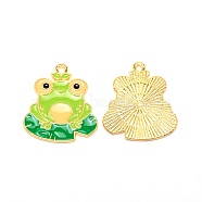 Alloy Enamel Pendants, Light Gold, Frog, Green Yellow, 25x22.5x1.5mm, Hole: 1.6mm(ENAM-WH0054-21)