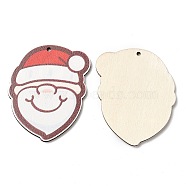 Single Face Printed Wood Big Pendants, Christmas Charms, Santa Claus, 55x45x2.5mm, Hole: 2mm(WOOD-D025-08)