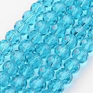Transparent Glass Bead Strands, Imitate Austrian Crystal, Faceted(32 Facets), Round, Sky Blue, 4mm, Hole: 1mm, about 87~93pcs/strand, 32~33cm(GLAA-G013-4mm-49)