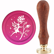 Brass Wax Seal Stamp with Handle, for DIY Scrapbooking, Rose Pattern, 3.5x1.18 inch(8.9x3cm)(AJEW-WH0184-0487)