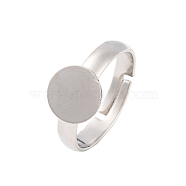 Brass Pad Ring Bases, Lead Free, Cadmium Free and Nickel Free, Adjustable, Platinum Color, Ring: about 3mm wide, 14mm inner diameter, Tray: about 8mm in diameter(X-EC541-14-NFN)