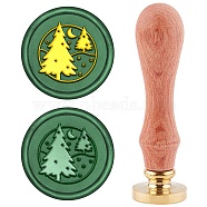 DIY Scrapbook, Brass Wax Seal Stamp and Wood Handle Sets, Pine Tree, Golden, 8.9x2.5cm, Stamps: 25x14.5mm(AJEW-WH0100-386)