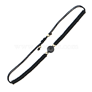 Gemstone Round Braided Bead Bracelet, Black Adjustable Bracelet, Bead: 8mm(IG5594-4)