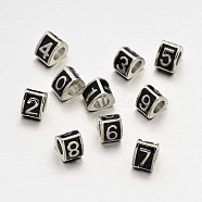 Triangle with Number Alloy Enamel European Beads, Large Hole Beads, Platinum, Black, Mixed, 10x9x7mm, Hole: 5mm(X-MPDL-N036-30)