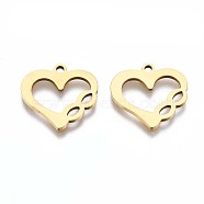 201 Stainless Steel Charms, Laser Cut Pendants, Heart with Infinity, Golden, 14x15x1mm, Hole: 1.4mm(STAS-S110-092G)