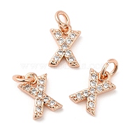 Brass Micro Pave Grade AAA Cubic Zirconia Charms, Letter X, Cadmium Free & Nickel Free & Lead Free, Real Rose Gold Plated, 8x6x1.5mm, Hole: 2mm(ZIRC-P067-11RG-X-NR)