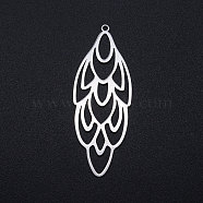 201 Stainless Steel Big Filigree Pendants, Flower, Stainless Steel Color, 52x19.5x1mm, Hole: 1.6mm(STAS-T049-T698-1)