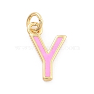 Rack Plating Brass Pendants, with Enamel and Jump Ring, Cadmium Free & Lead Free, Long-Lasting Plated, Real 18K Gold Plated, Letter, Letter Y, 12x7.5x1mm, Hole: 2.5mm(KK-C065-02Y-G)