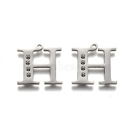 304 Stainless Steel Letter Pendant Rhinestone Settings, Letter.H, 15x16x1.5mm, Hole: 1.2mm, Fit of: 1.6mm rhinestone(STAS-Y006-61P-H)