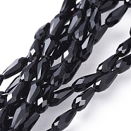 Glass Beads Strands, Faceted, Teardrop, Black, 10x4mm, Hole: 0.8mm, about 70~72pcs/strand, 27.9 inch~28.15 inch(71~71.5cm)(X-GLAA-L015-N-A01)