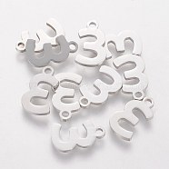 201 Stainless Steel Charms, Num.3, 13x8x1.1mm(STAS-Q201-T408-3)