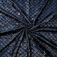 Sparkly Hologram Spandex Mermaid Printed Fish Scale Fabric, Stretch Fabric, Black, 150x0.02cm(DIY-WH0304-587B)
