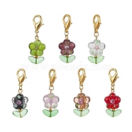Flower Handmade Lampwork Pendant Decorations, with Glass Beads and Alloy Lobster Claw Clasps, Mixed Color, 42mm(HJEW-JM01676)