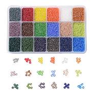 48000PCS 18 Colors 12/0 Grade A Round Glass Seed Beads, Transparent Colours Lustered, Mixed Color, 2x1.5mm, Hole: 0.3mm, 25g/color, about 48000pcs/box(SEED-JP0012-02-2mm)