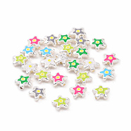 Alloy Enamel Beads, Silver, Star, Mixed Color, 10x10~10.5x3.7~4mm, Hole: 1.2~1.4mm(ENAM-K067-02)
