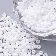 6/0 Grade A Round Glass Seed Beads, Baking Paint, White, 4x3mm, Hole: 1mm, about 4500pcs/pound(SEED-N003-A-743)