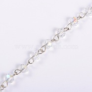 Handmade Rondelle Glass Beads Chains for Necklaces Bracelets Making, with Platinum Iron Eye Pin, Unwelded, Clear, 39.3 inch, Beads: 6x4.5mm(AJEW-JB00038-04)