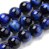 Natural Tiger Eye Beads Strands, Dyed, Round, Blue, 6mm, Hole: 1mm, about 63pcs/strand, 15.35 inch(39cm)(G-S259-03B-6mm)
