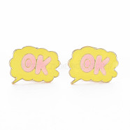 Word OK Enamel Pin, Cloud Shape Alloy Brooch for Backpack Clothes, Cadmium Free & Lead Free, Light Gold, Yellow, 15x20x11mm, Pin: 1mm(PALLOY-S132-292)
