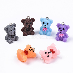 Resin Pendants, with Platinum Tone Iron Loops, 3D Bear, Mixed Color, 25~26x19x16mm, Hole: 2mm(X-RESI-S356-49)