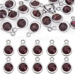 20Pcs Faceted Glass Charms, with Platinum Plated Alloy Findings, Teardrop, February Birthstone Charms
, Siam, 11.3x7.2x4.2mm, Hole: 1.2mm(RGLA-TADJ0001-01E)