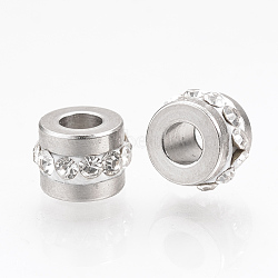 201 Stainless Steel Rhinestone Beads, Column, Stainless Steel Color, 7x5mm, Hole: 3mm(RB-R052-04)