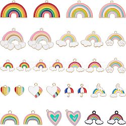 Nbeads 60Pcs 15 Style Rack Plating Alloy Enamel Pendants, Light Gold, Cadmium Free & Nickel Free & Lead Free, Rainbow, Mixed Color, 13~25x12~32x1~2mm, Hole: 1.5~2mm, 4pcs/style(ENAM-NB0001-72-NR)