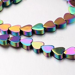 Electroplate Non-magnetic Synthetic Hematite Bead Strands, Heart, Multi-color Plated, 6x6x2mm, Hole: 1mm, about 71pcs/strand, 15.7 inch(X-G-F300-23C-02)