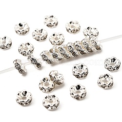 Flower Brass Rhinestone Bead Spacers, Silver Color Plated, 4x2mm, Hole: 1mm(RB-D302-S)