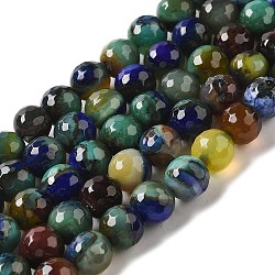 Natural Agate Beads Strands, Dyed & Heated, Faceted Round, Medium Blue, 8mm, Hole: 1mm, about 47pcs/strand, 14.57~14.84 inch(37~37.7cm)(G-G079-A07-03)