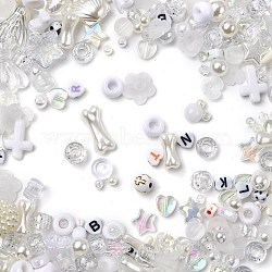 Opaque & Transparent Acrylic Beads, Mixed Shapes, White, 3.5~42.5x3.5~47x3.5~18mm, Hole: 1.6~4.5mm(SACR-XCP0001-06A)