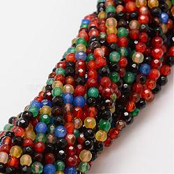 Natural Agate Bead Strands, Dyed, Faceted, Round, Colorful, 4mm, Hole: 0.8mm, about 90~92pcs/strand, 14 inch(G-G882-4mm-A07)