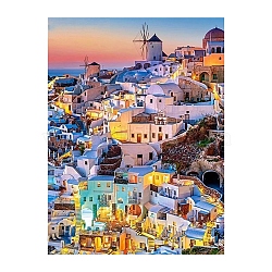 Santorini Scenery DIY Diamond Painting Kit, Including Resin Rhinestones Bag, Diamond Sticky Pen, Tray Plate and Glue Clay, Building, 300x400mm(PW-WG72030-01)